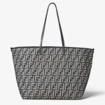 FENDI Roll Large Dark blue denim-effect FF jacquard reversible shopper